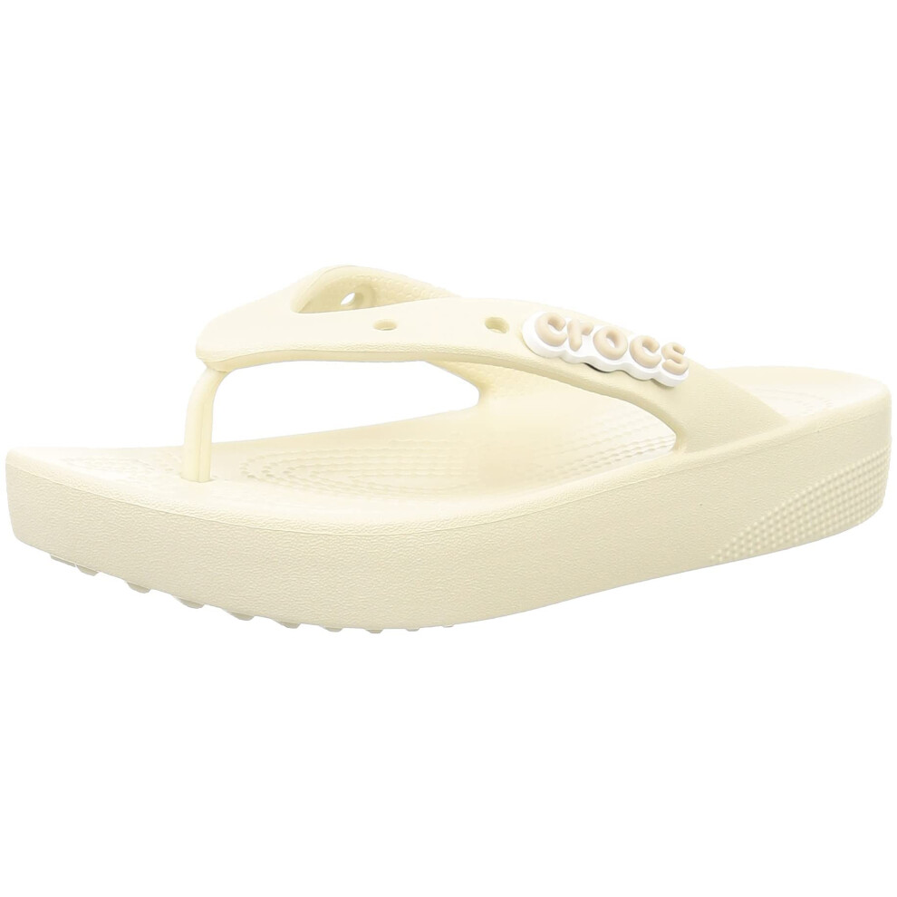 Crocs Women's Classic Flip Flops  Platform Sandals  Bone  Numeric_10