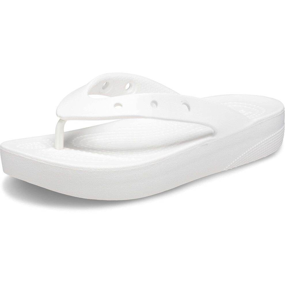 Crocs Women's Classic Flip Flops  Platform Sandals  White  Numeric_4