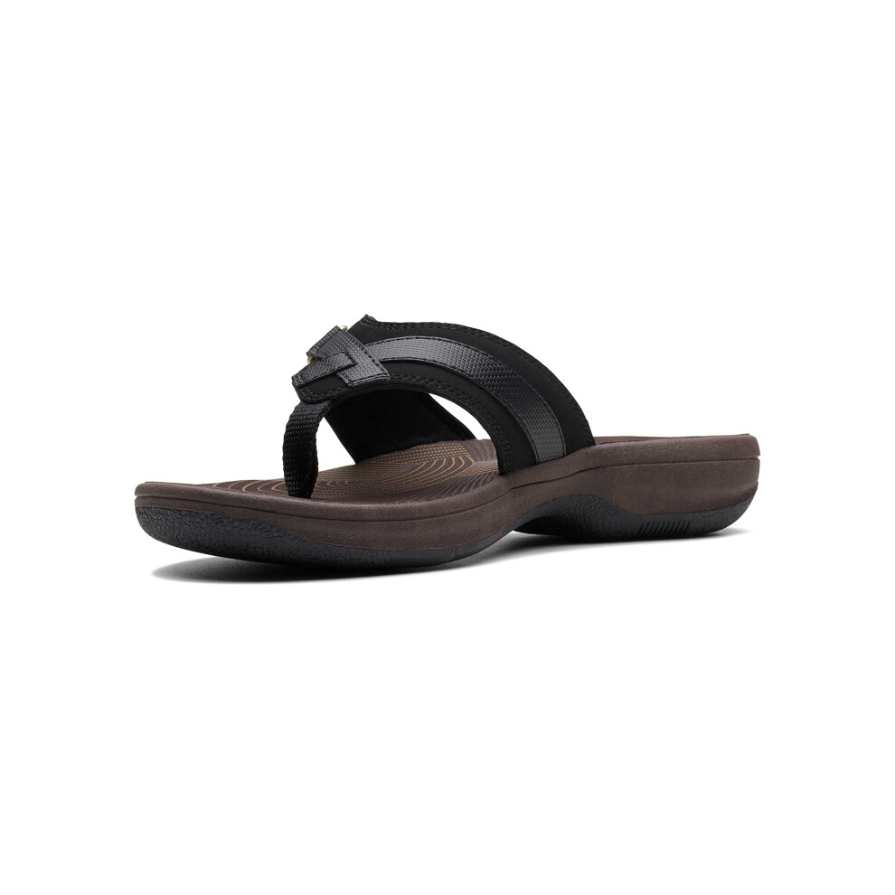 Clarks Women's Breeze Sea Flip-Flop  Black Synethetic/Brown Sole  7