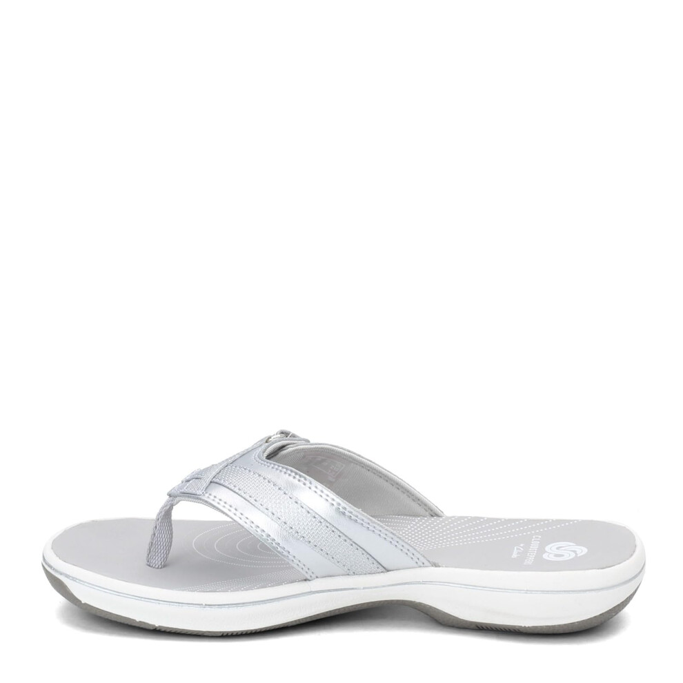 Clarks Women's Breeze Sea Flip-Flop  New Silver Synthetic  9