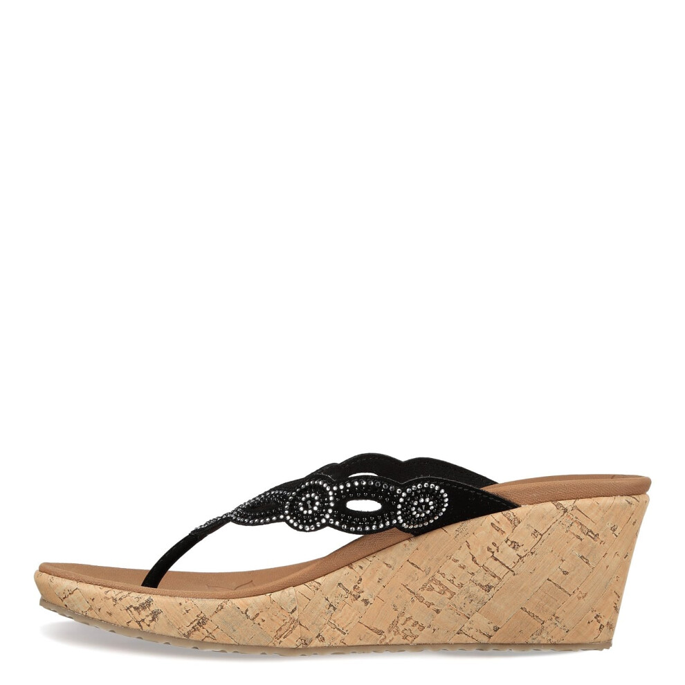 Skechers Women's Cork Wedge Flip-Flop  Black  10