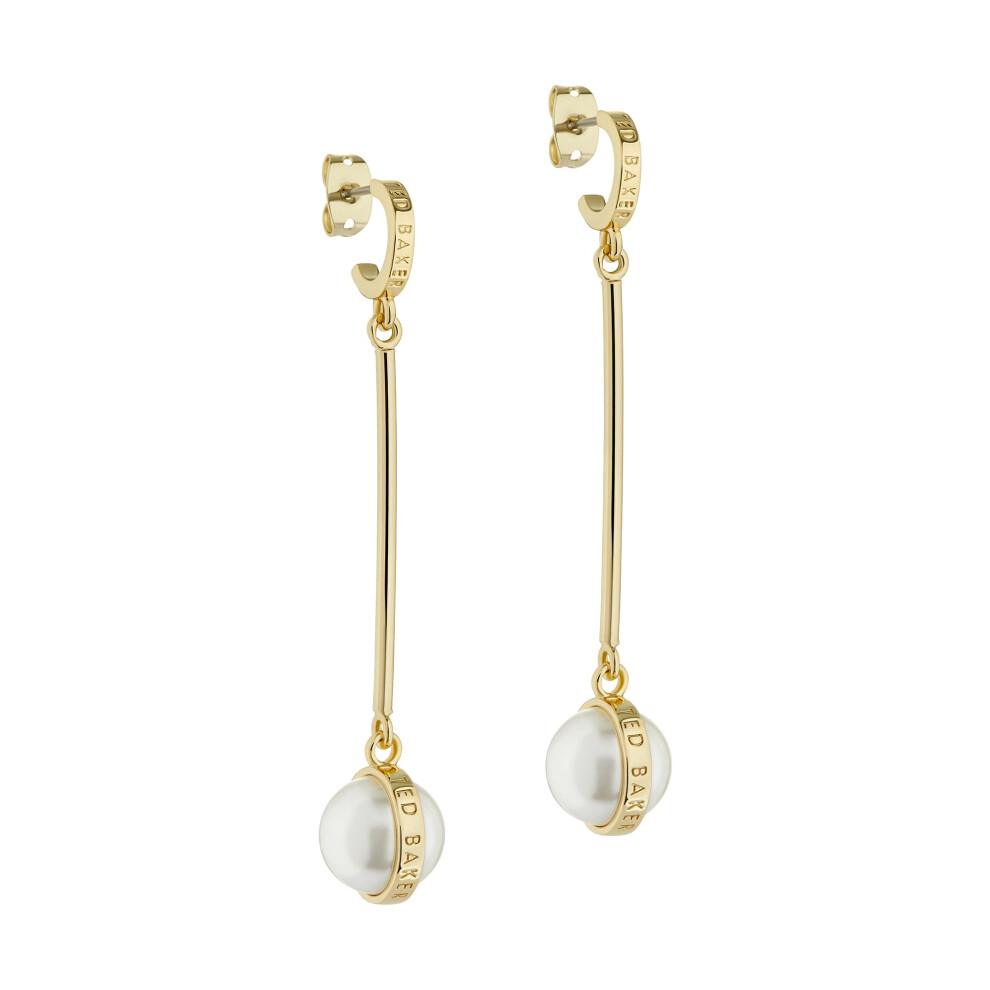 Ted Baker London Perllie Logo Pearl Long Drop Earrings For Women (Gold