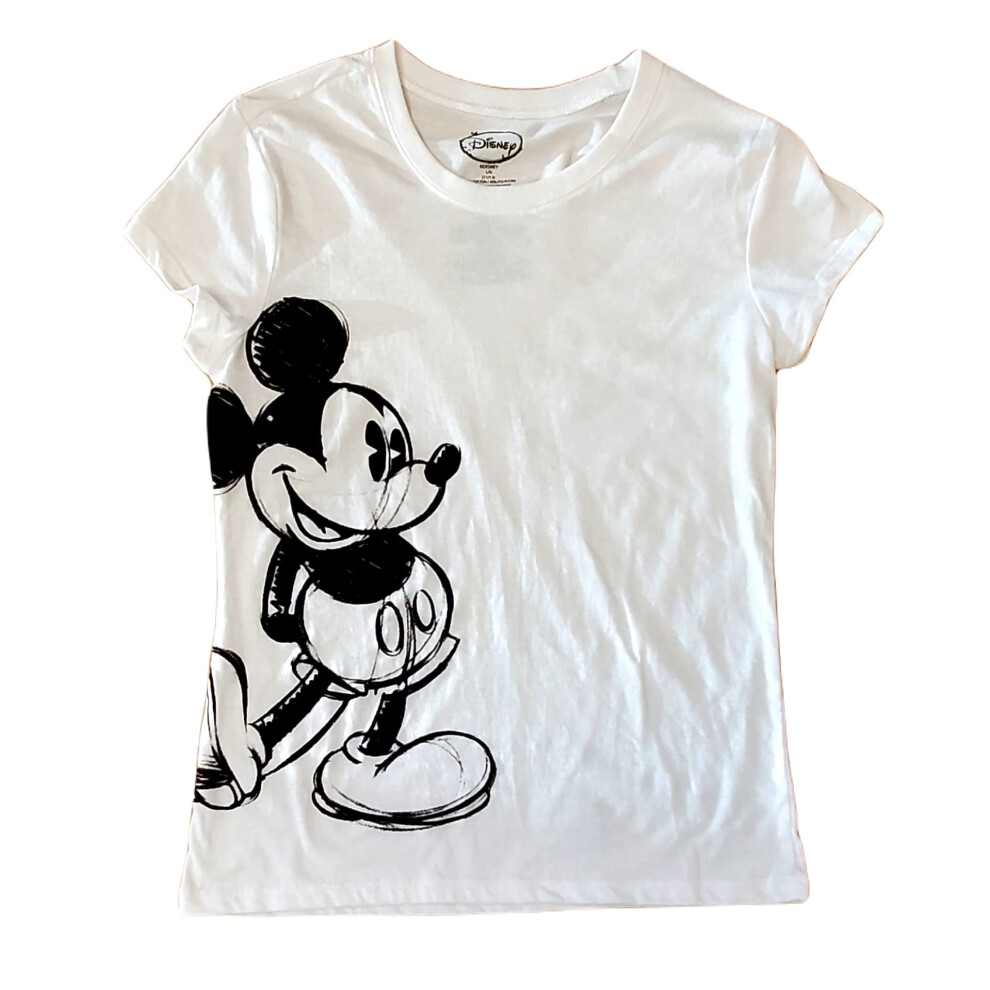 Disney Womens Fashion T Shirt Bold Mickey  White (Small)