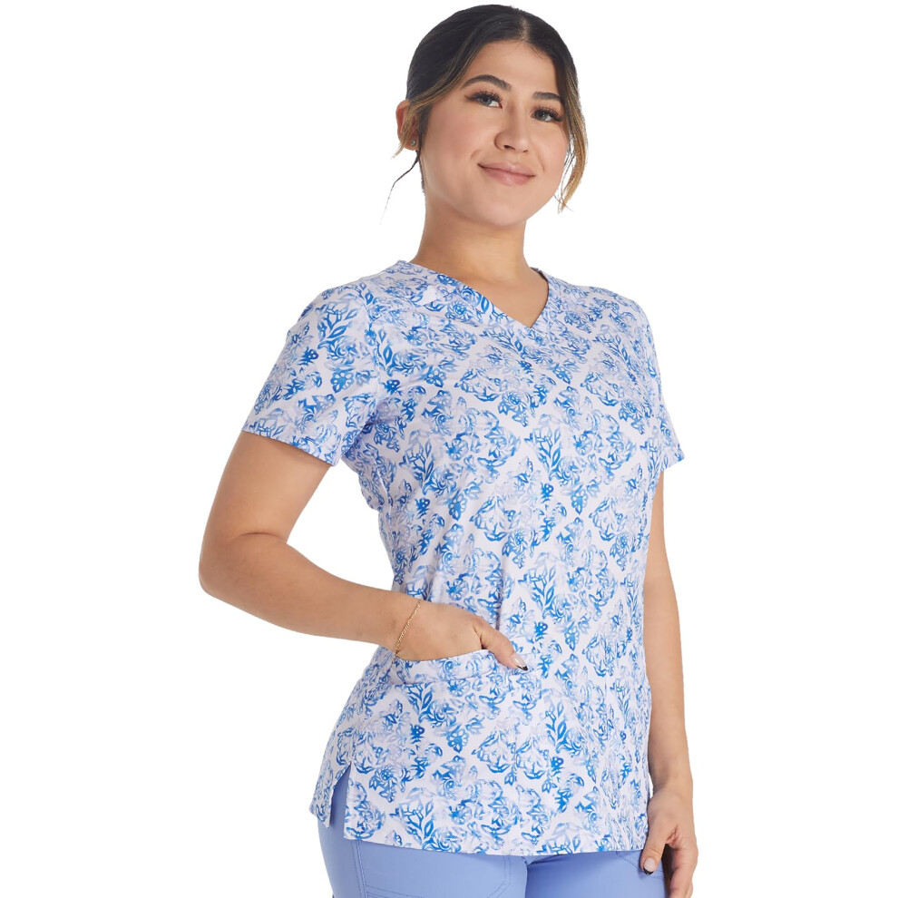 Dickies EDS Women Scrubs Top V-Neck Print Plus Size DK616  2XL  Textur