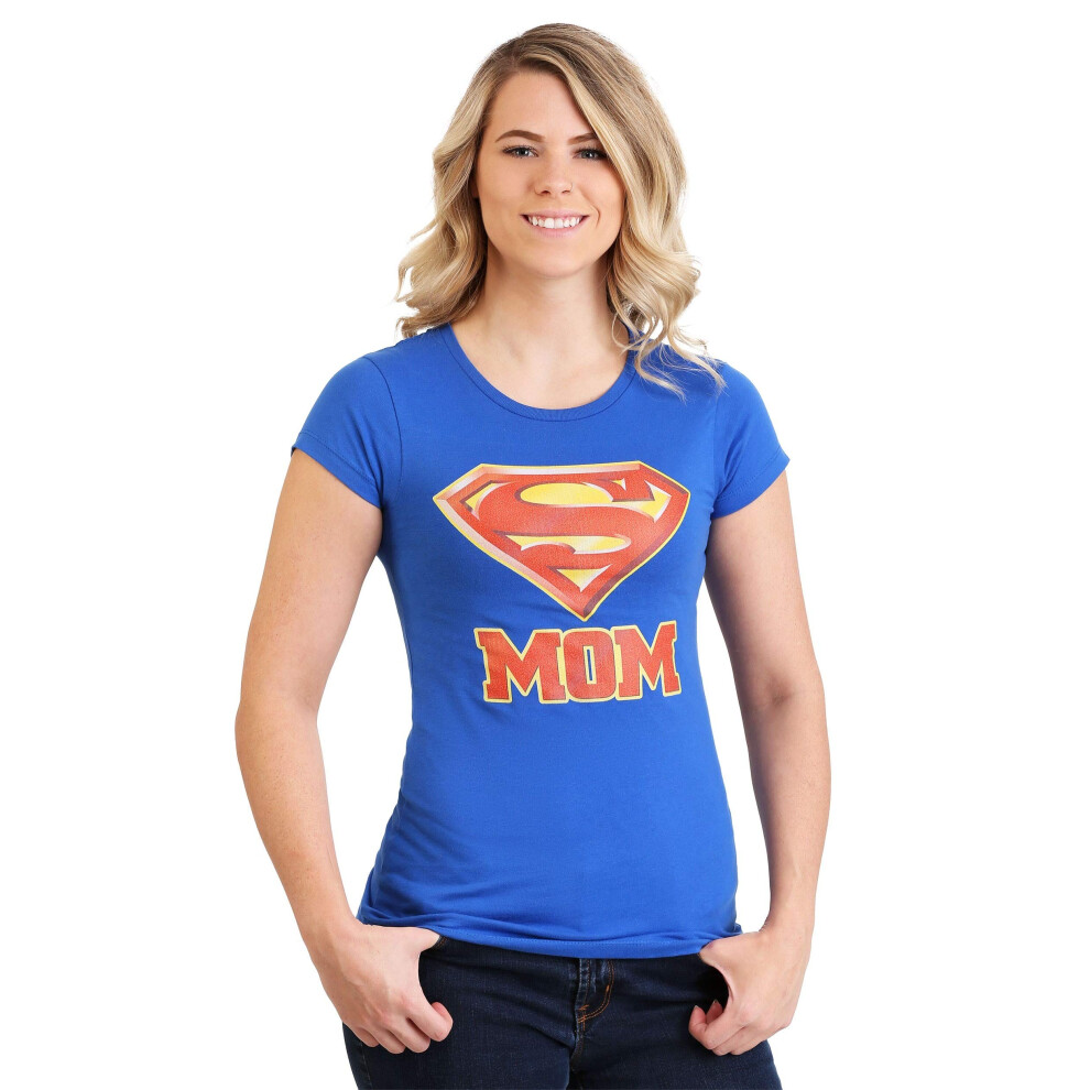 DC Comics Superman Super Mom Royal Blue T-Shirt (Juniors X-Large)