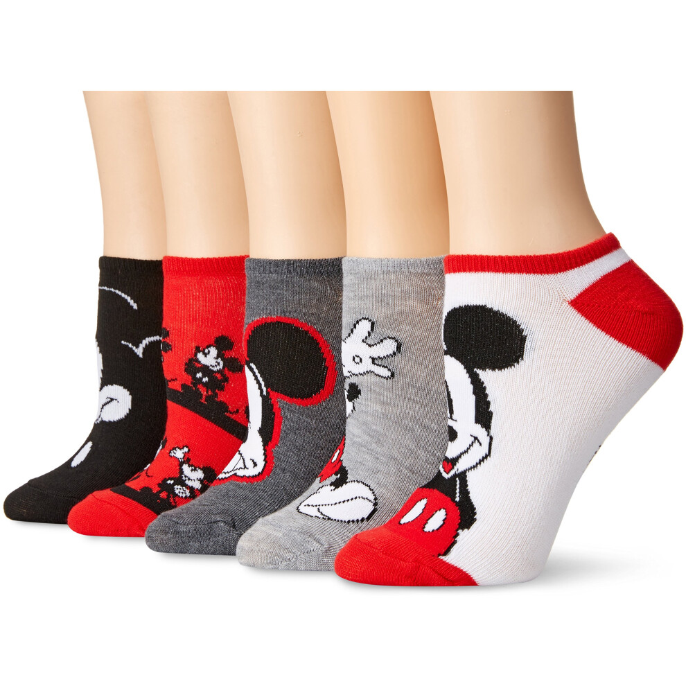 Disney Womens Mickey Mouse 5 Pack No Show Casual Sock  Red Mickey  9-1