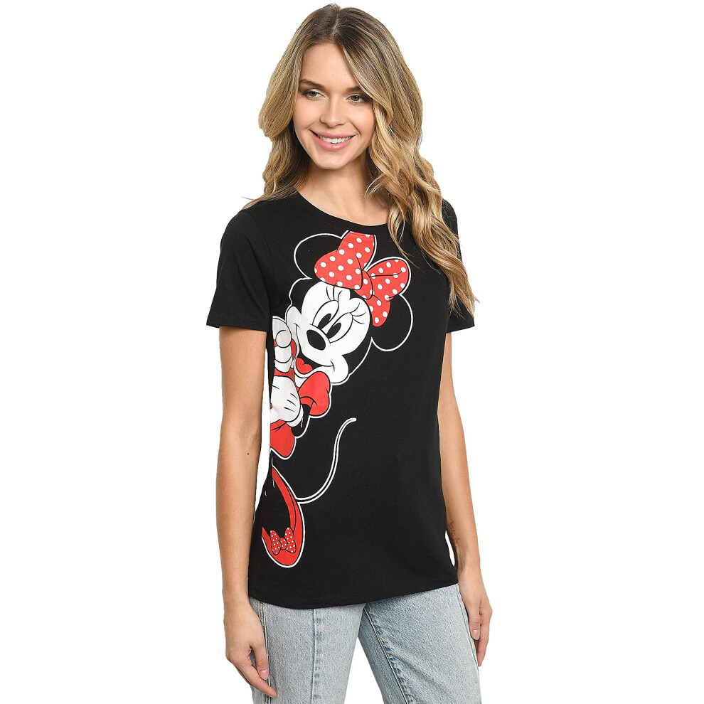 Disney Womens T-Shirt Minnie Mouse Side Print (Black - Minnie  Medium)