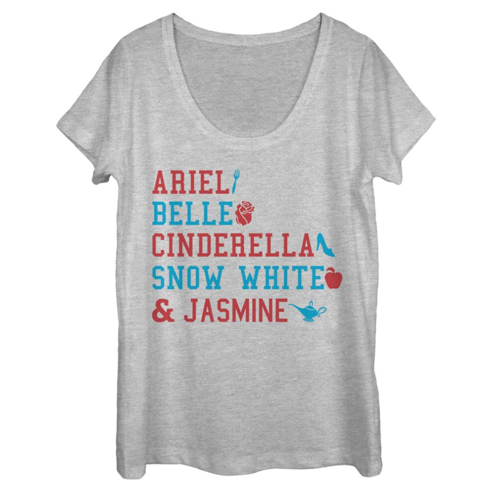 Disney Princesses Americana Stacked Names Women's Short Sleeve Tee Shi