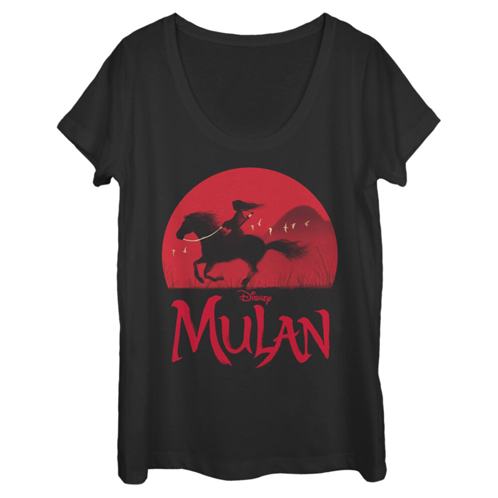 Disney Mulan Sunset Women's Short Sleeve Tee Shirt  Black  Medium