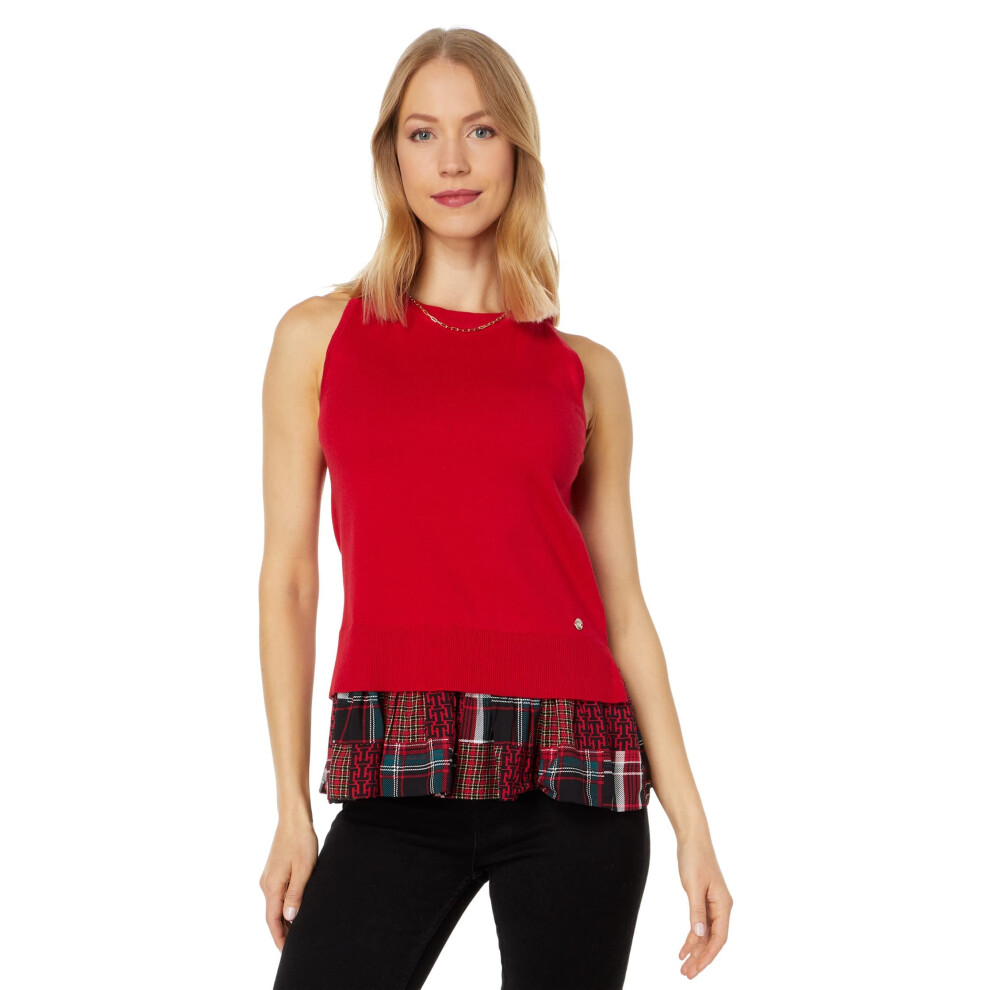 Tommy Hilfiger Womens Peplum Hem Patchwork Halter Top Red XXL