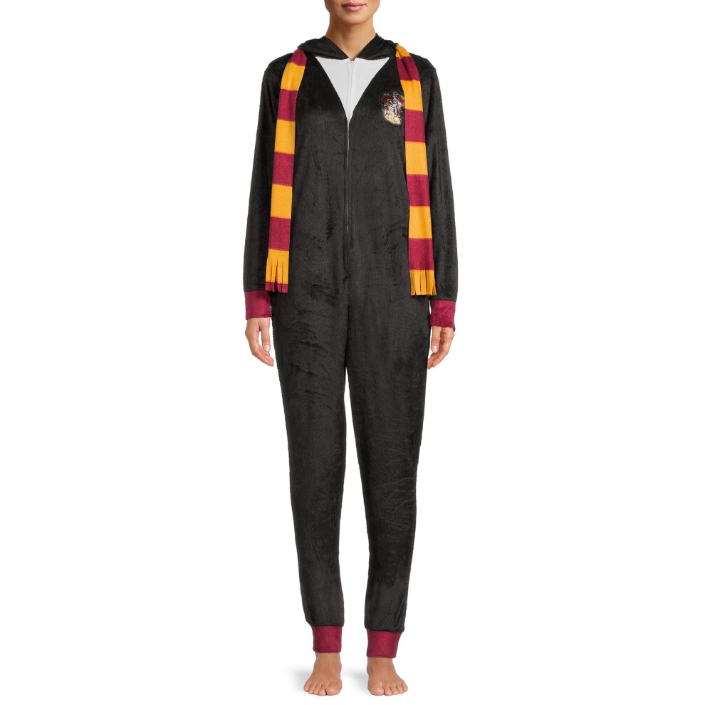 Harry Potter Women's Hooded Gryffindor Fleece Pyjamas Union Suit  Blac