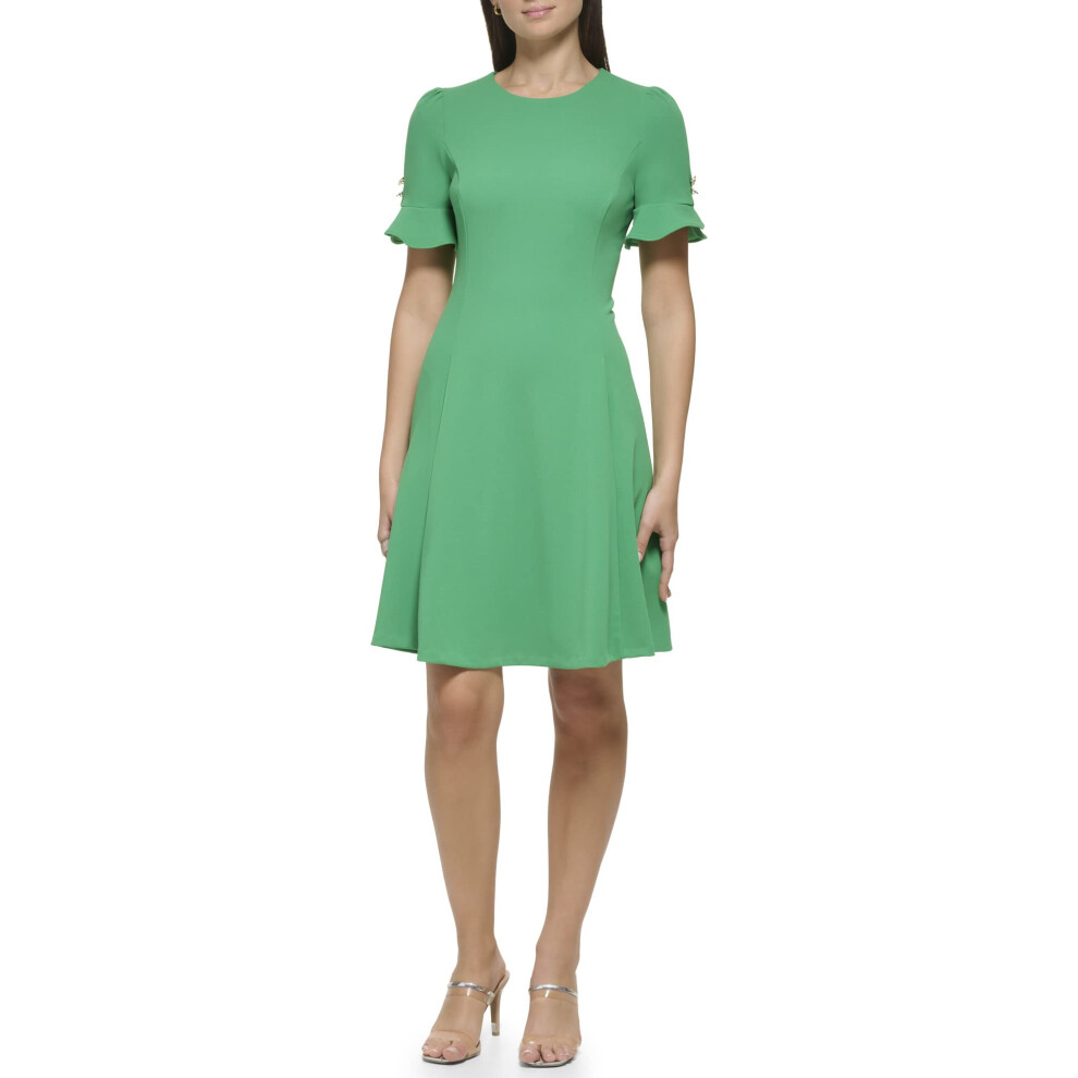 DKNY Women's Short Scuba Crepe Jewel Neck Dress  Apple Green  14