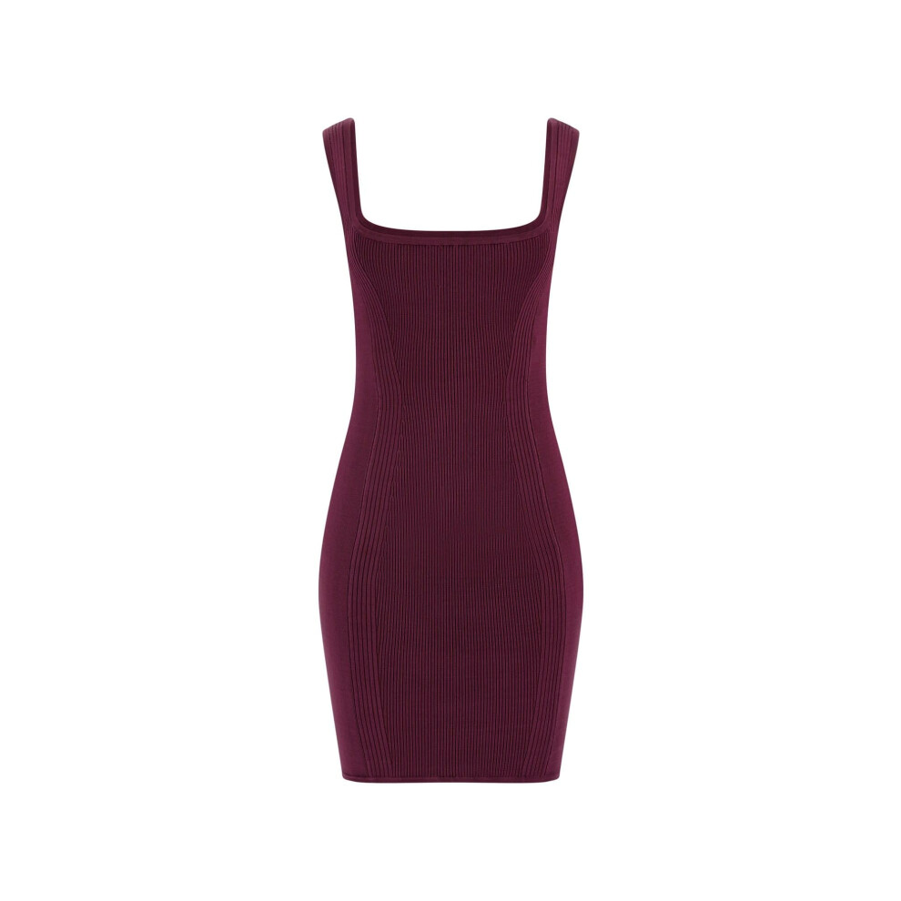 GUESS Women's Sleeveless Square Neck Lucia Rib Dress  Black Cherry