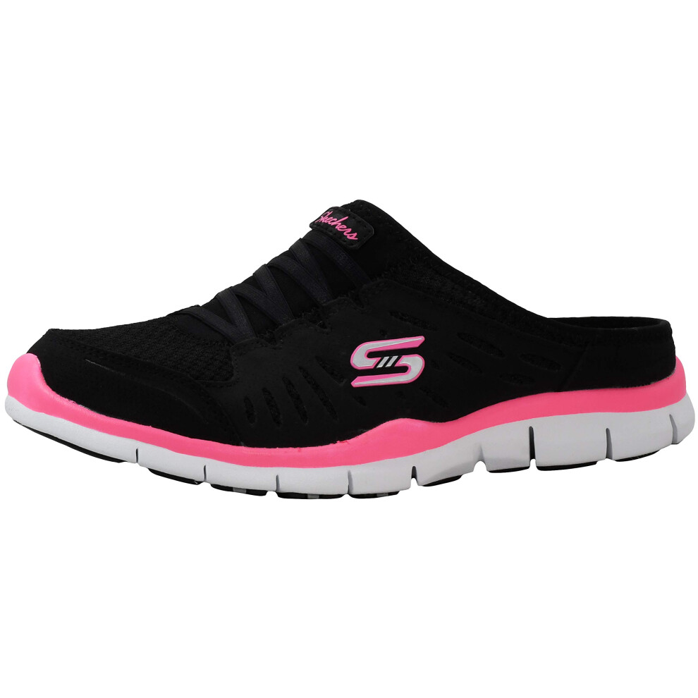 Skechers Women's No Limits Slip-On Mule Sneaker Black/White/Pink 7.5 W