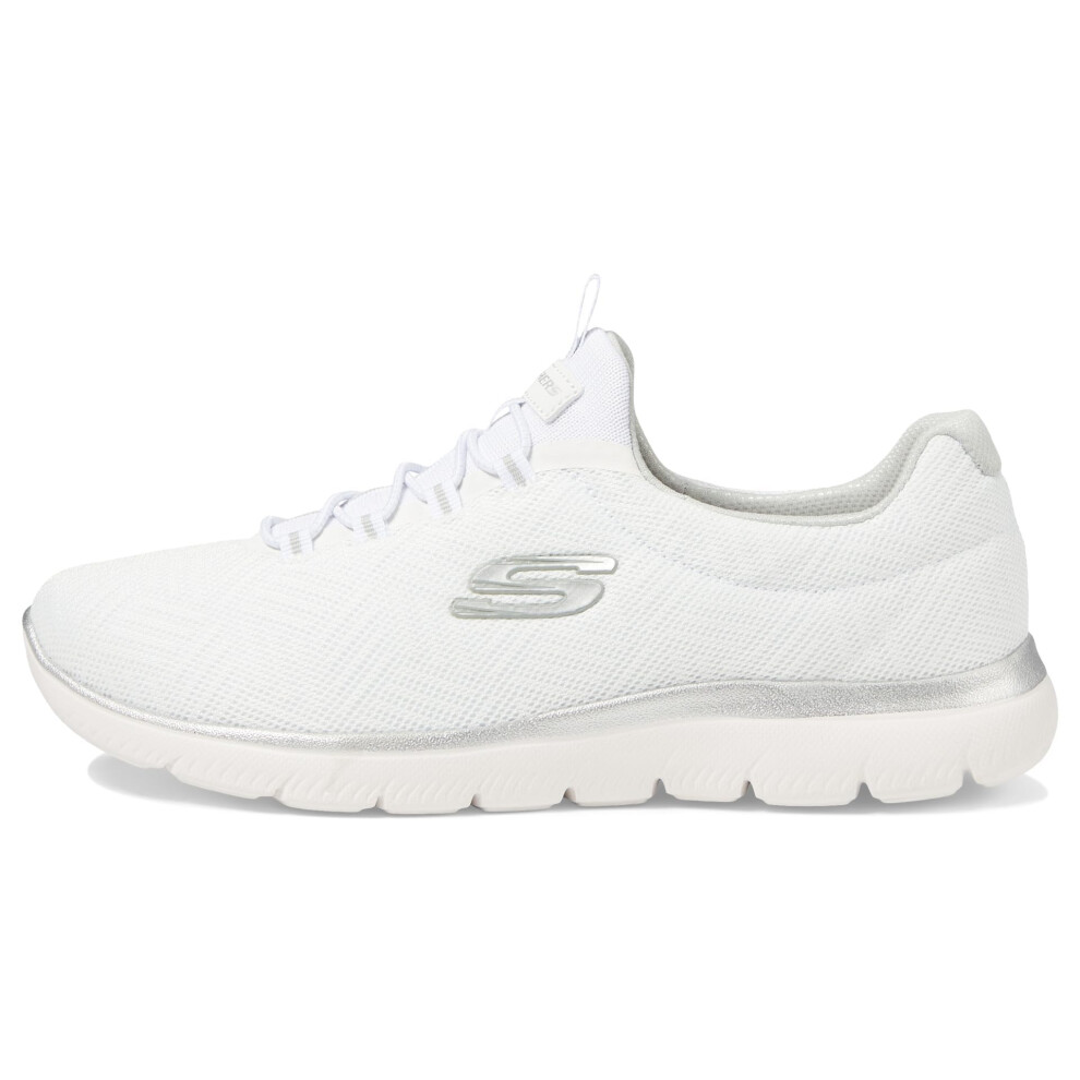 Skechers Women's Summits Sneaker  White/Silver=WSL  9 Wide