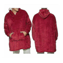 (Red) Adult Super Soft Loose Oodie-comfy Nightware Fleece Blanket