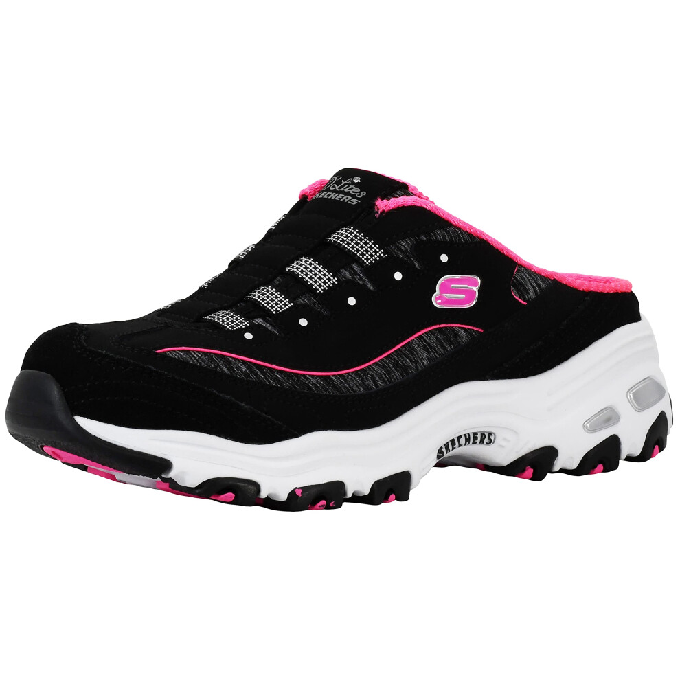 Skechers Women's D'Lites Slip-On Mule Sneaker Black/Hot Pink 7 Wide