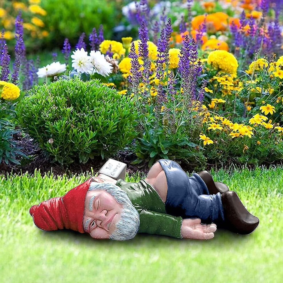Drunk Dwarf, Flocked Ornaments Outdoor Garden Statue, Waterproof Resin Garden Figurine