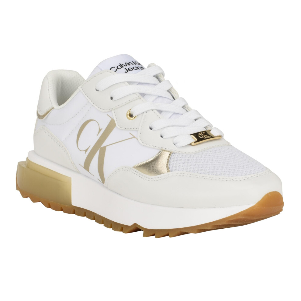 Calvin Klein Women's MAGALEE Sneaker  White/Gold 142  10