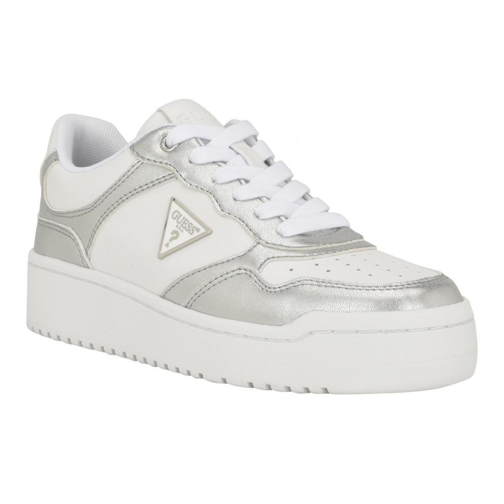 GUESS Women's MIRAM Sneaker  White/Silver Multi 142  6.5