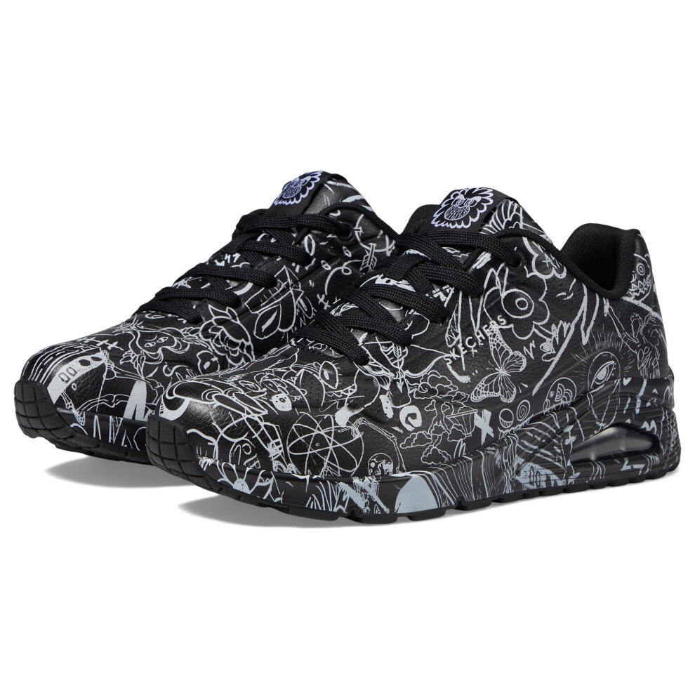 SKECHERS Women's Vexx: Uno-Process Sketch Sneaker  Black/White  9