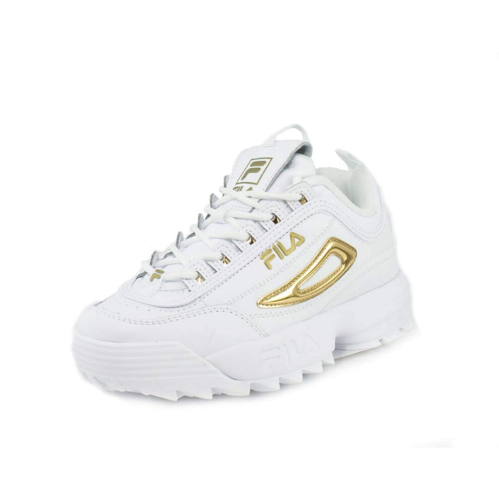 Fila Women's Disruptor II Metallic Accent Sneakers White/Gold/White  8