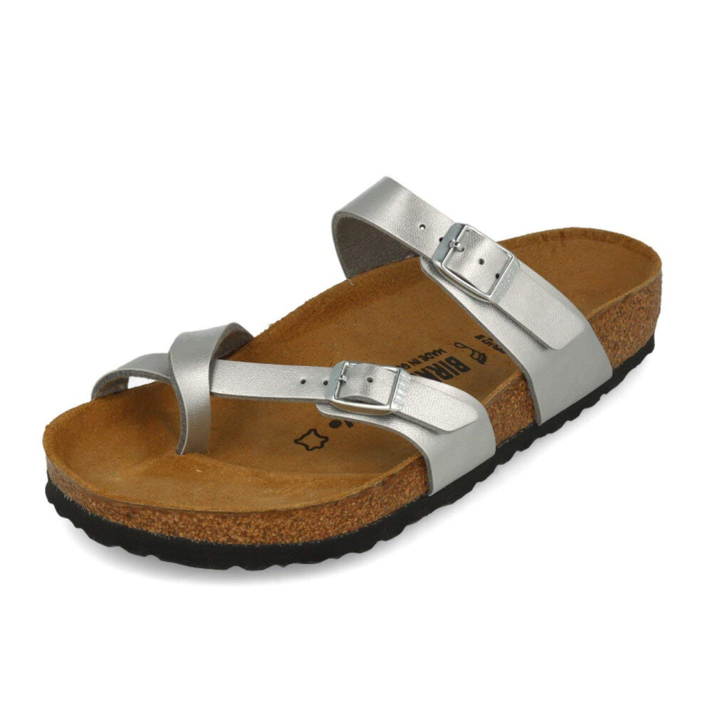 Birkenstock Women's Flip Flop Sandals  Silver Birko-Flor&Trade  5.5 UK