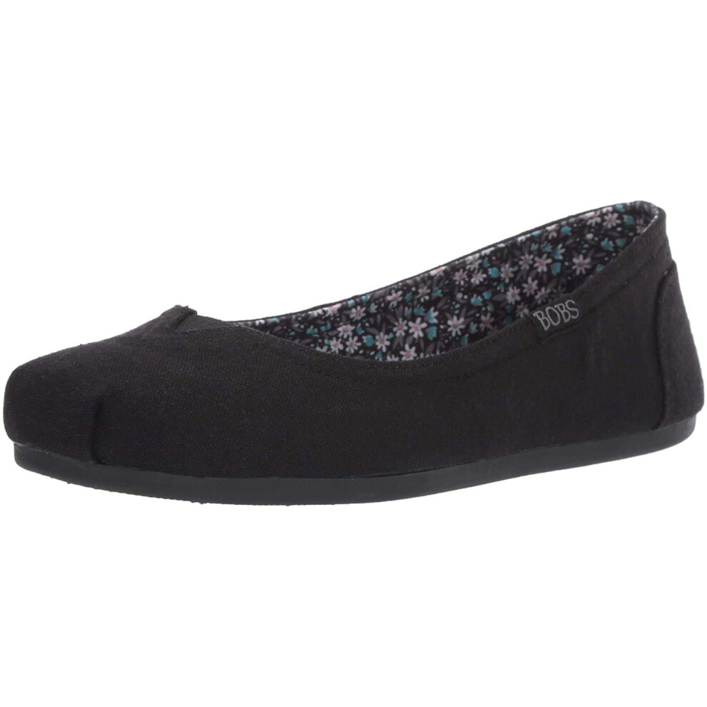 Skechers BOBS Women's Bobs Plush-Linen Back Ballet Flat  Black/Black