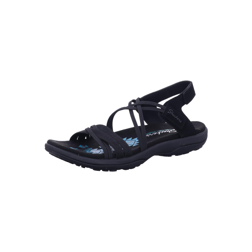 Skechers Women's Reggae Slim-Takes Two Flat Sandal  Black/Black  8