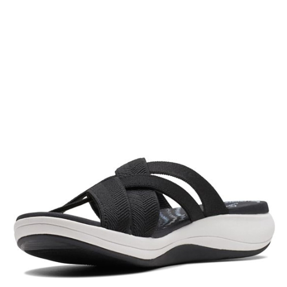 Clarks Women's Mira Grove Flat Sandal  Black/Black Textile  7