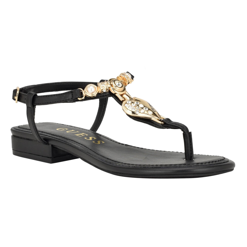 GUESS Women's JIARELLA Flat Sandal  Black  6