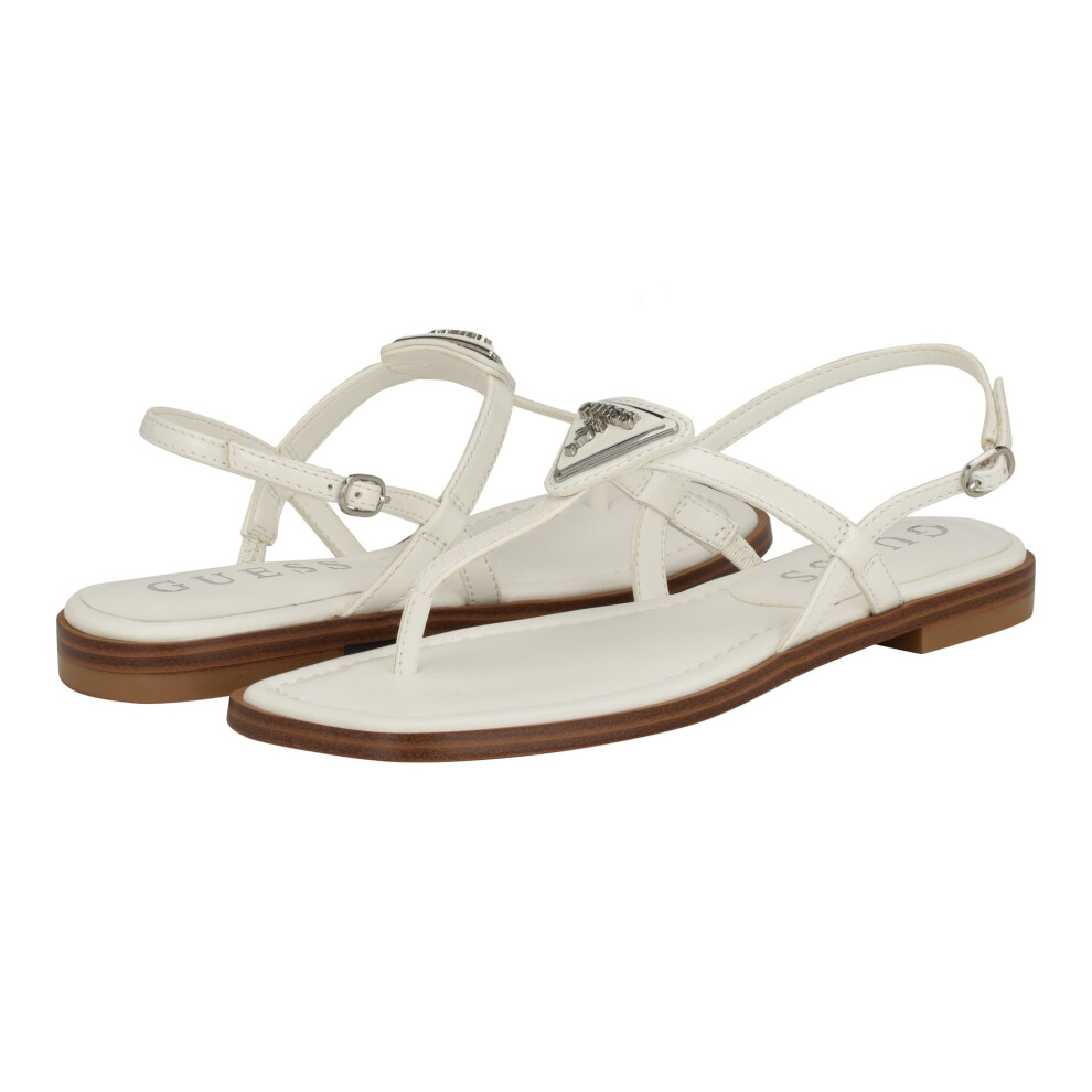 GUESS Women's Rainey Flat Sandal  White 140  7.5