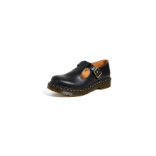 Dr. Martens POLLEY Mary Jane Flat para mujer, negro liso, talla 9