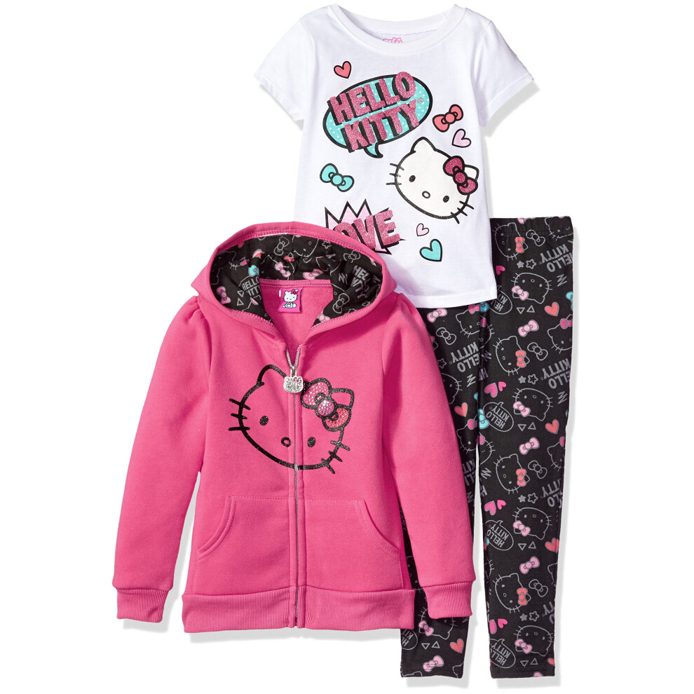 Hello Kitty Big Girls' 3 Piece Hooded Legging Set   Pink Pink  12