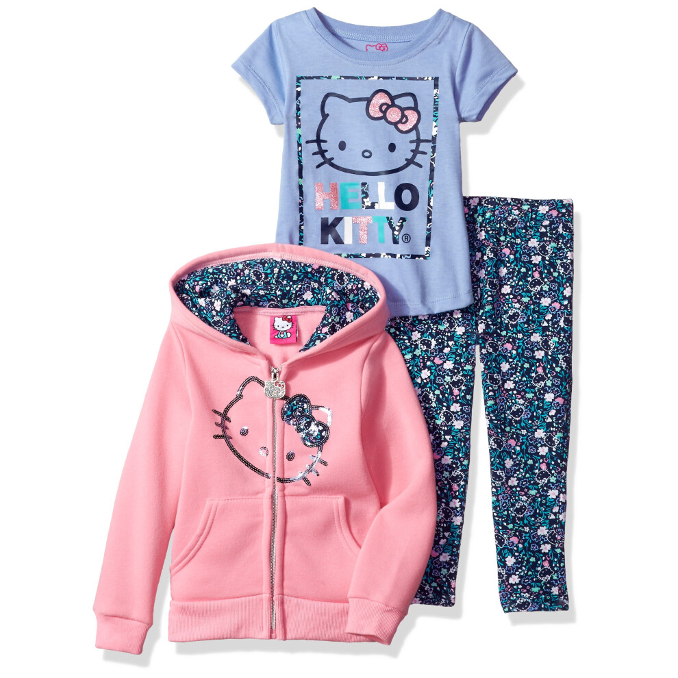 Hello Kitty Big Girls' 3 Piece Hooded Legging Set   Pink/Blue  8