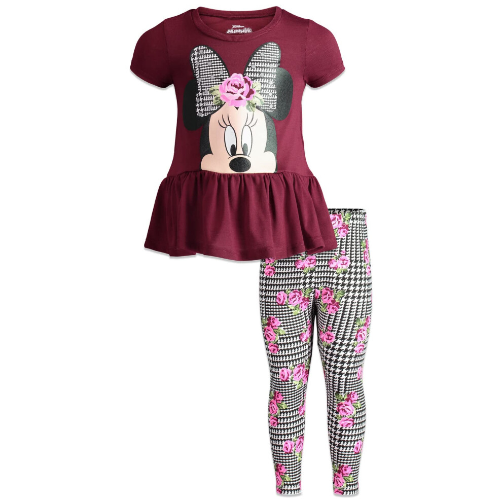 Disney Minnie Mouse Toddler Girls Peplum T-Shirt and Leggings Outfit S