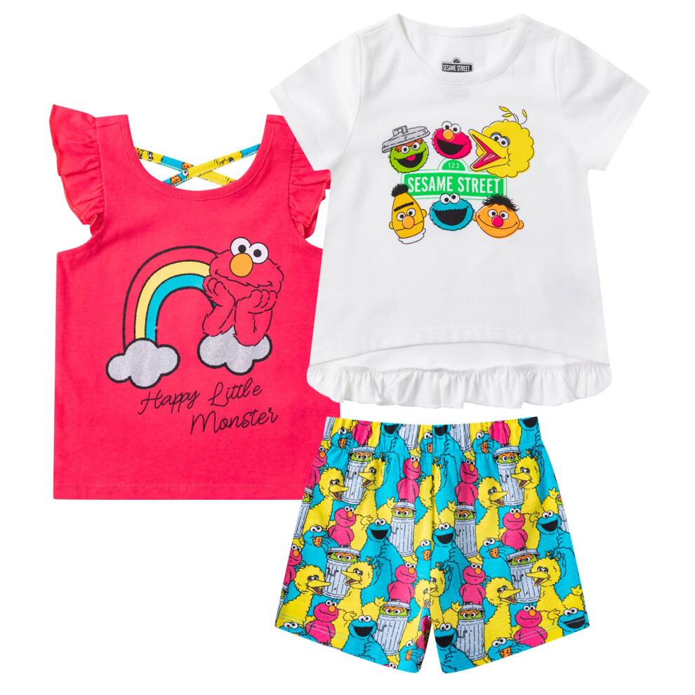 Sesame Street Elmo Girls T-Shirt  Tank Top and Short Set for Infants a