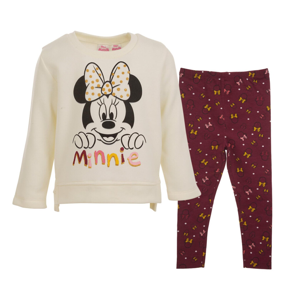 Disney Minnie Mouse Little Girls Sweatshirt and Leggings Outfit Set Wh