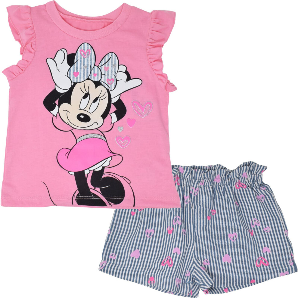 Disney Minnie Mouse Toddler Girls T-Shirt and Shorts Outfit Set Pink/Blue 3T