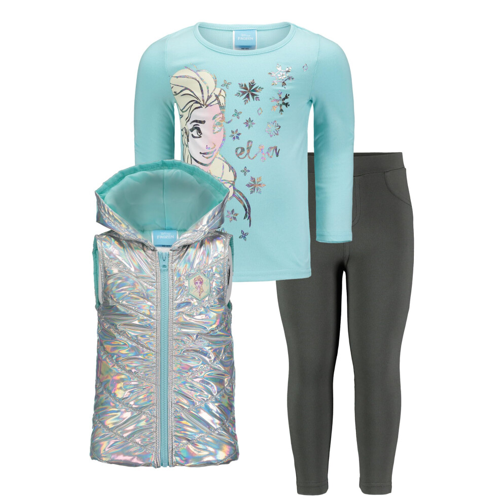 Disney Frozen Elsa Toddler Girls Zip Up Vest T-Shirt and Leggings 3 Pi