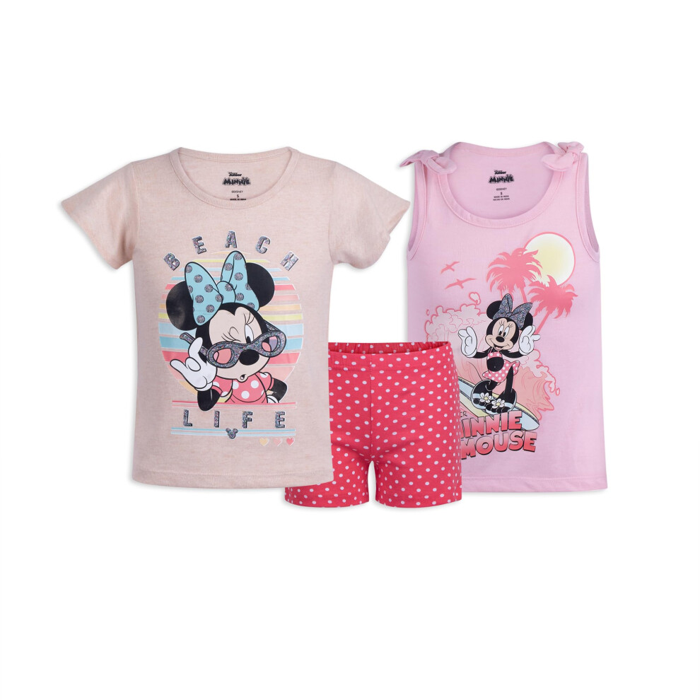 Disney Minnie Mouse Girls Short Sleeve Shirt  Tank Top  and Shorts Set