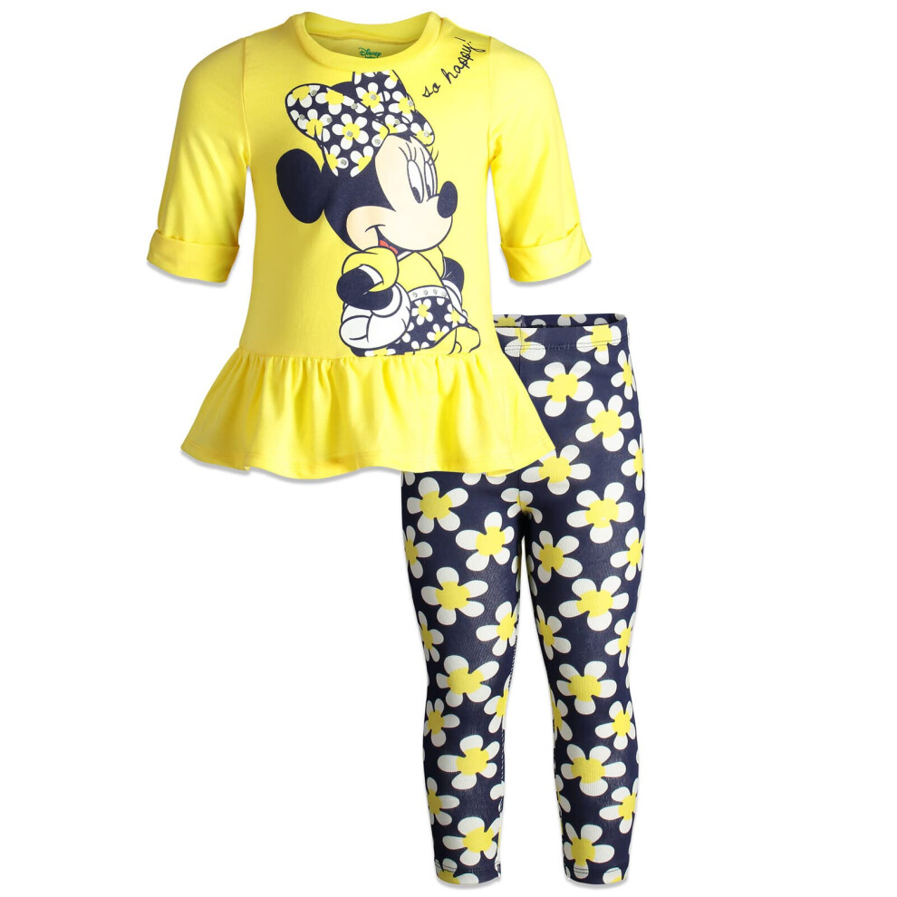 Disney Minnie Mouse Floral Big Girls Peplum T-Shirt and Leggings Outfi