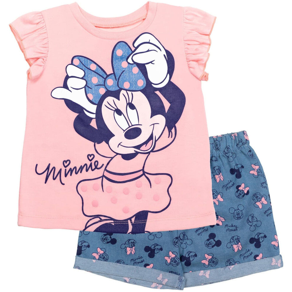 Disney Minnie Mouse Big Girls Graphic T-Shirt & Shorts Light Pink/Ligh