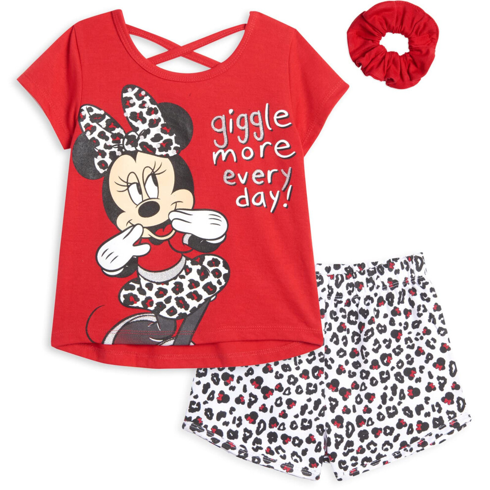 Disney Minnie Mouse Little Girls T-Shirt French Terry Shorts and Scrun