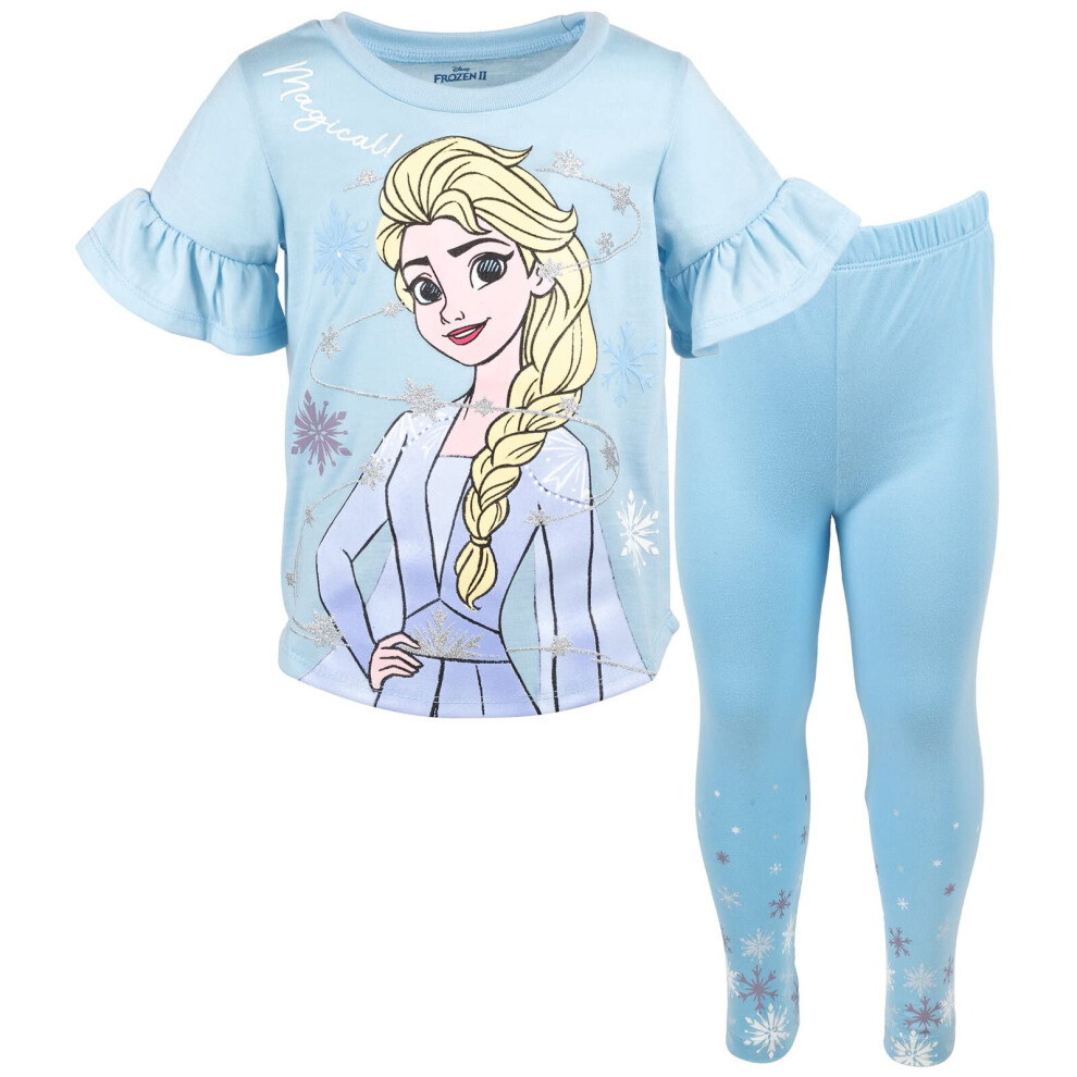 Disney Frozen Elsa Big Girls Ruffle Graphic T-Shirt & Leggings Set Blu