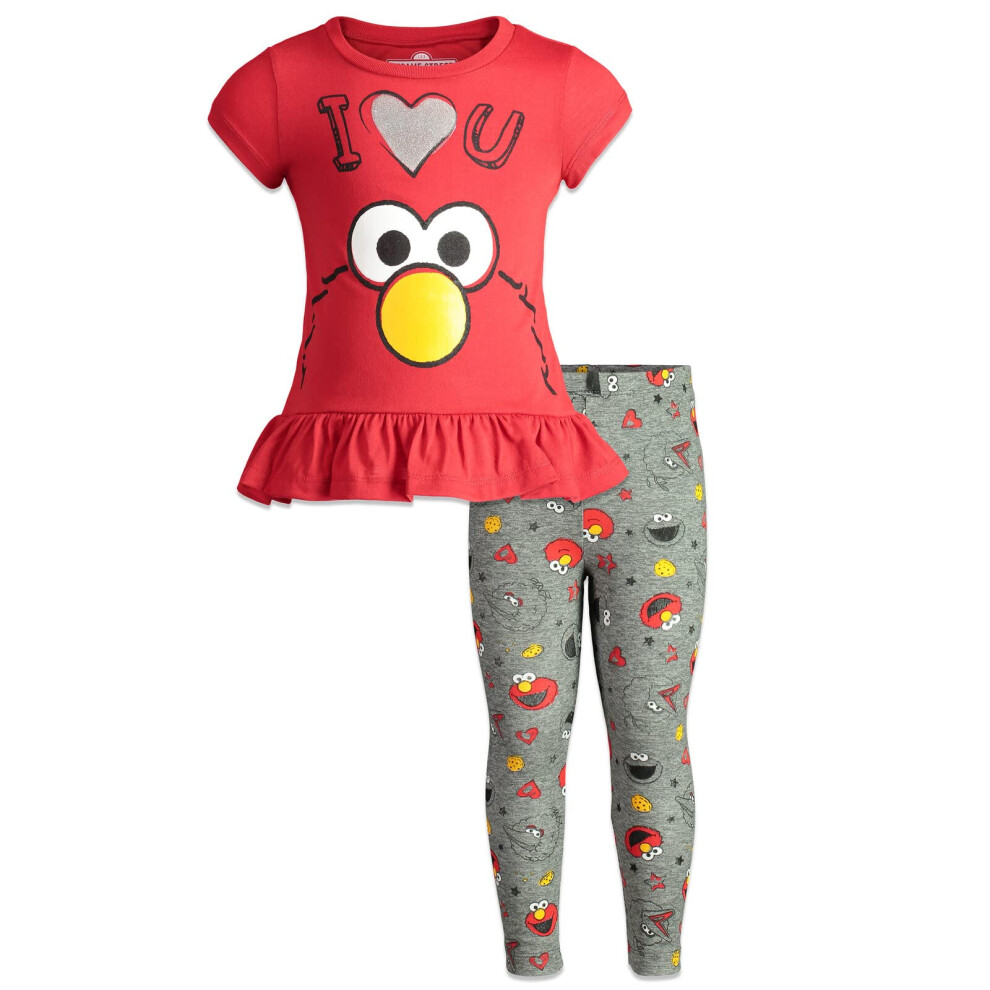 Sesame Street Elmo Big Bird Cookie Monster Little Girls T-Shirt and Le