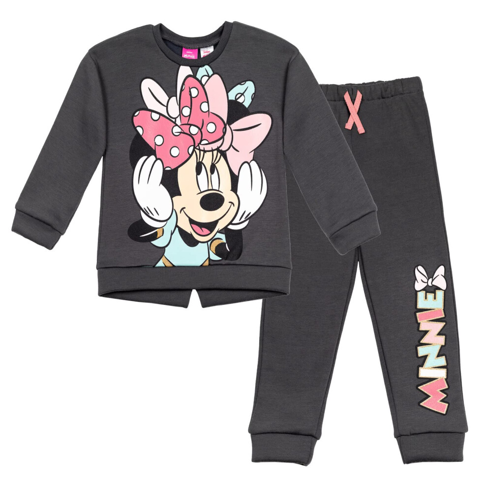 Disney Minnie Mouse Big Girls Fleece Pullover Sweatshirt Pants Set Gra