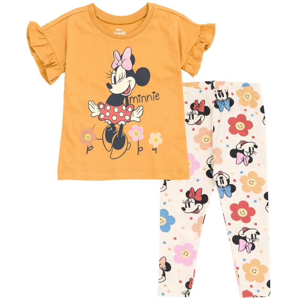 Disney Minnie Mouse Little Girls T-Shirt and Leggings Outfit Set Brown