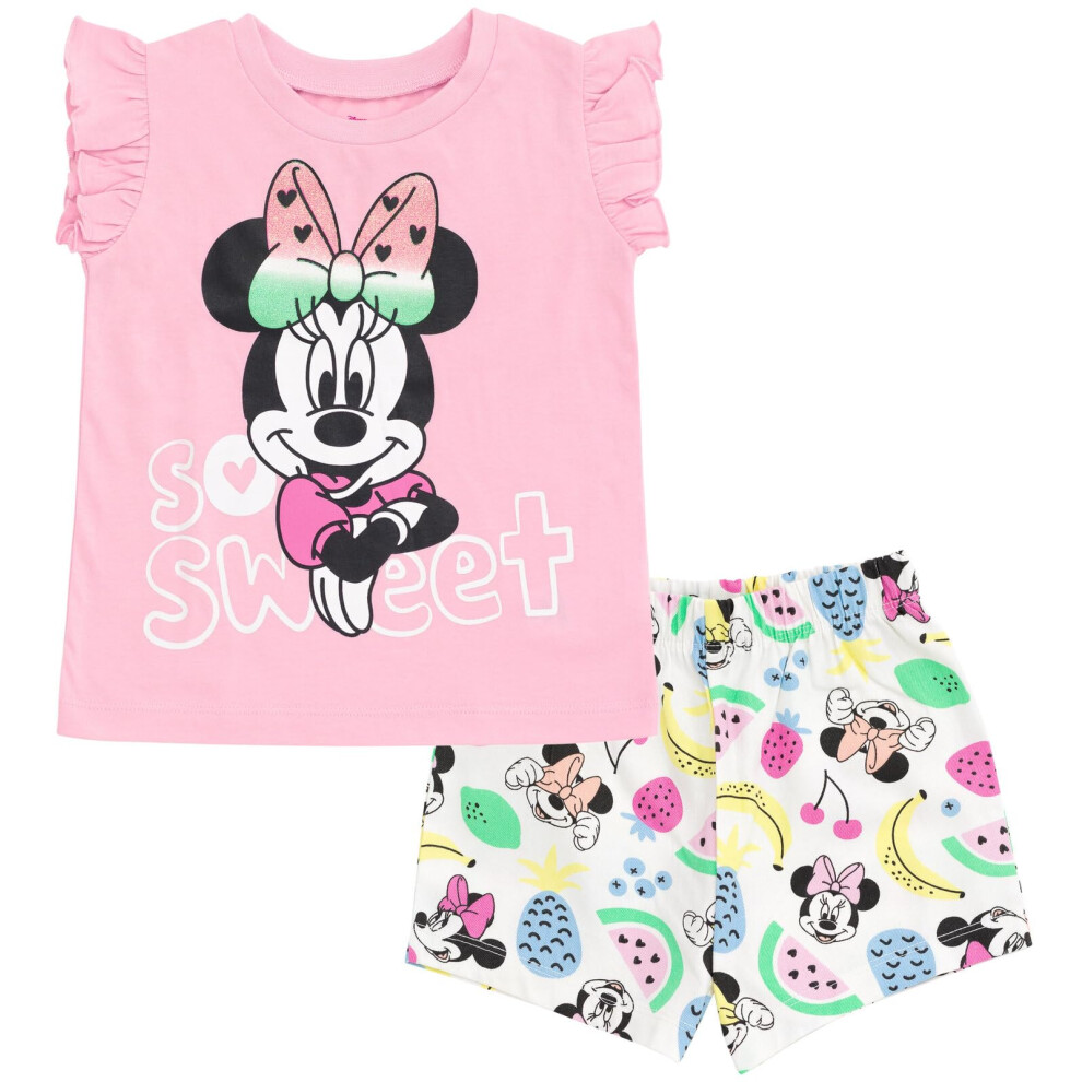 Disney Minnie Mouse Toddler Girls T-Shirt and Bike Shorts Twill Outfit