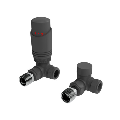 Designer Anthracite Thermostatic Radiator Valve TRV Twin Pack - Corner